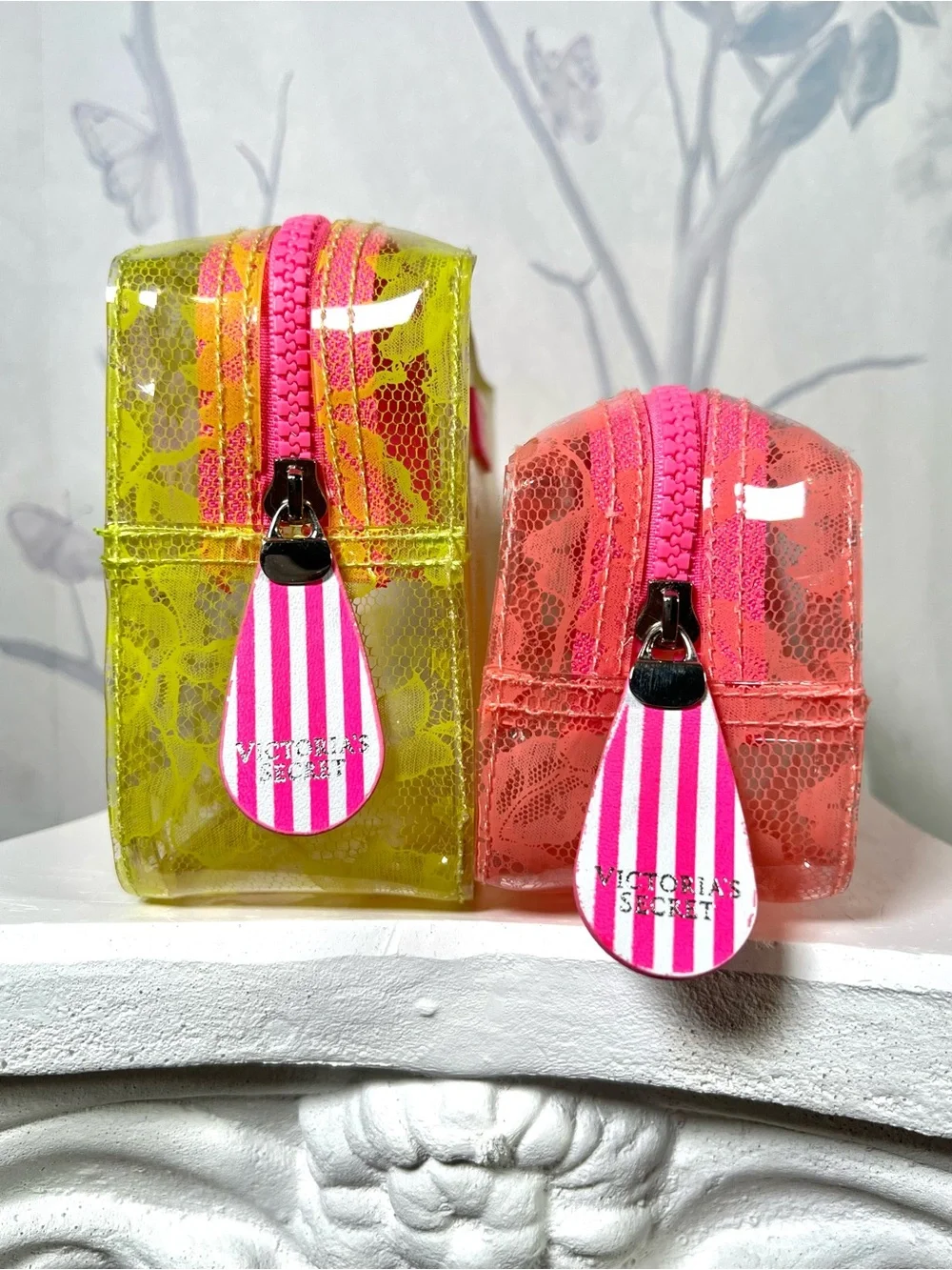 Victoria's Secret Neon Lace Clear Cosmetic Bag Set
